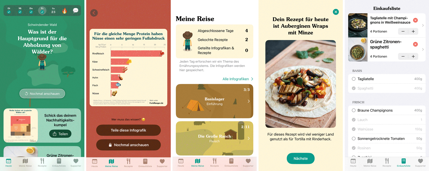 Screenshots von verschiedenen Funktionen der App FORK RANGER