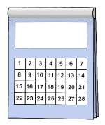 Grafik: Ein Wandkalender. Das Blatt zeigt eine Monatsübersicht mit 28 Tagen.