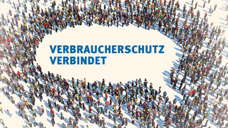 Titelbild verbraucherpolitische Forderungen Landtagswahl 2024 - Sprechblase aus Menschen